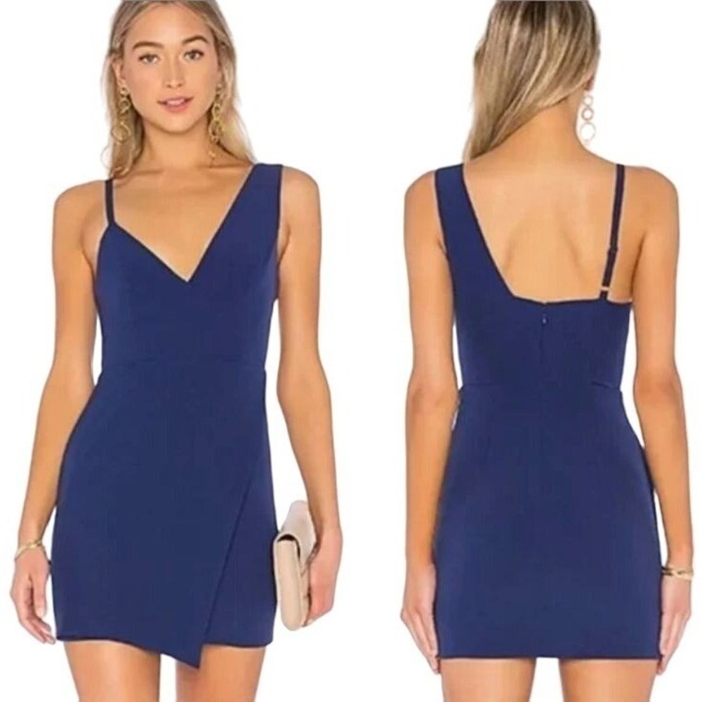 NBD REVOLVE Adios Navy Blue Indigo Asymmetrical Sheath Mini Dress Small $158